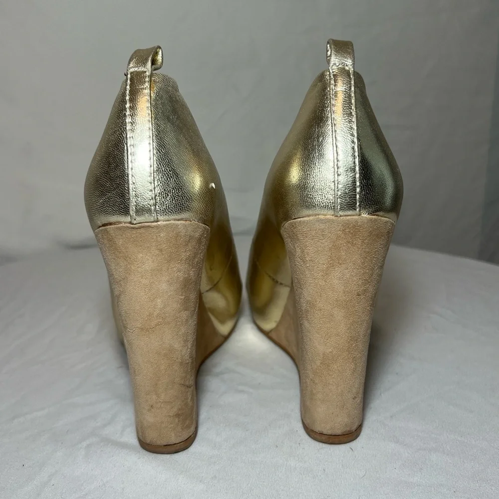 Jeffrey Campbell Adelaide Gold Leather Platform Wedge Heels - Size 7.5 - Picture 2 of 8